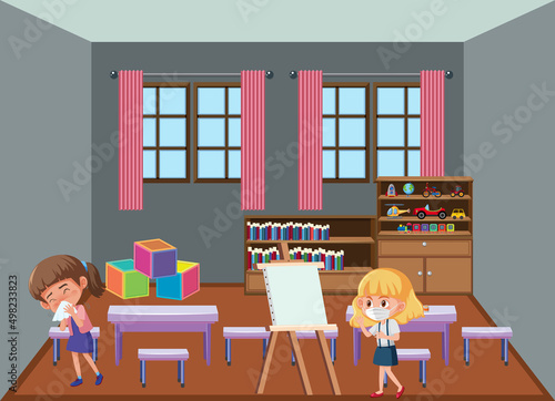 Covid19 pandemic concept with students in the classroom