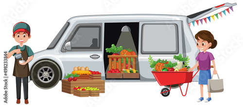 Customer buyign vegetables at the flea market