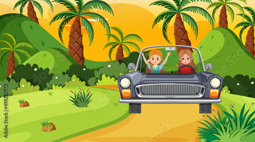 Classic car for a vacation roadtrip concept
