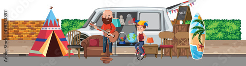 People doing street performance at yard sale