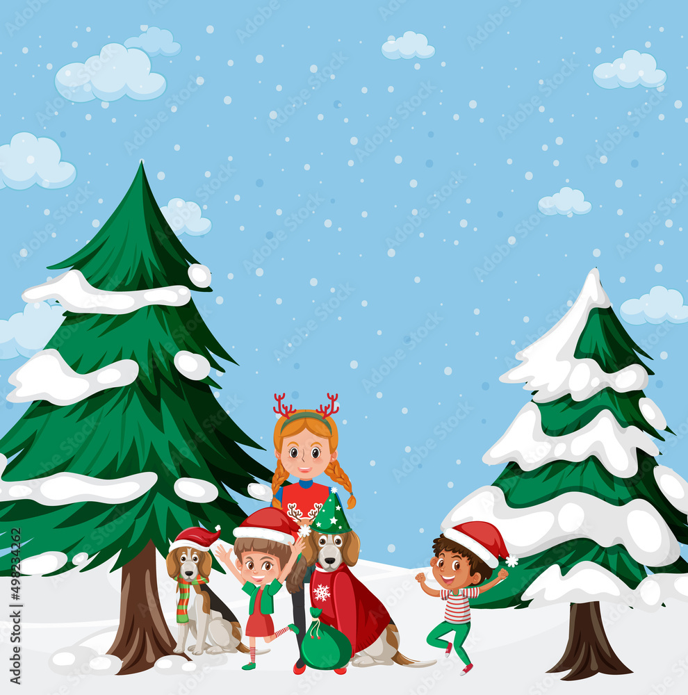 Christmas theme with children and dogs Christmas theme with children and dogs