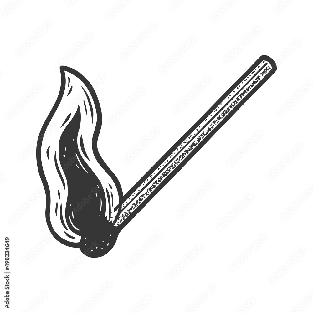 burning match sketch engraving raster illustration. T-shirt apparel print design. Scratch board imitation. Black and white hand drawn image. burning match sketch engraving raster illustration. T-shirt apparel print design. Scratch board imitation. Black and white hand drawn image.