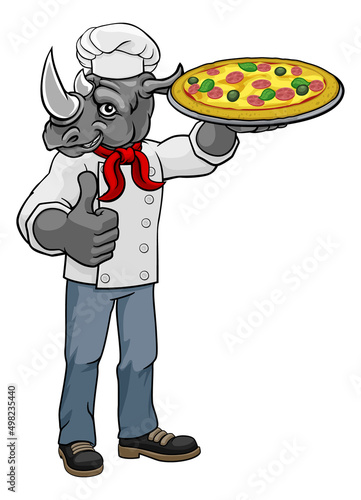 Rhino Pizza Chef Cartoon Re...