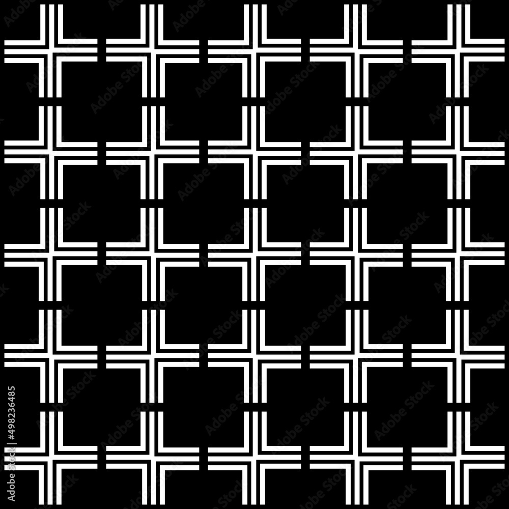 Fototapeta premium Abstract endless geometric texture illustration of symmetric lattice repeat tiles. Simple minimalist black & white background. Design for prints, textile, decor.Geometric texture with curved shapes.