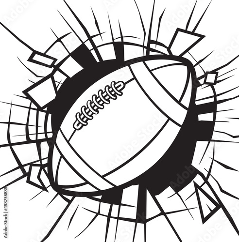 Smashing American football ball black and white. Vector illustration.