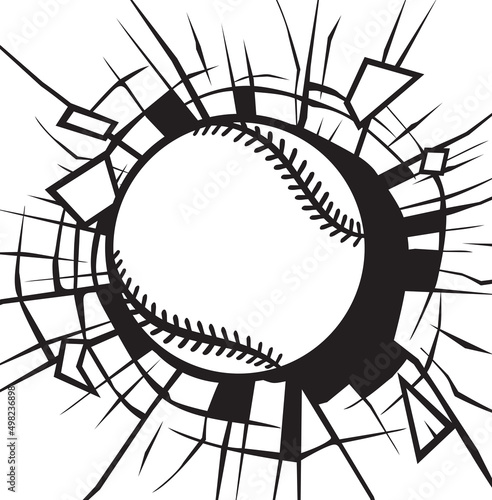 Smashing baseball ball black and white. Vector illustration.