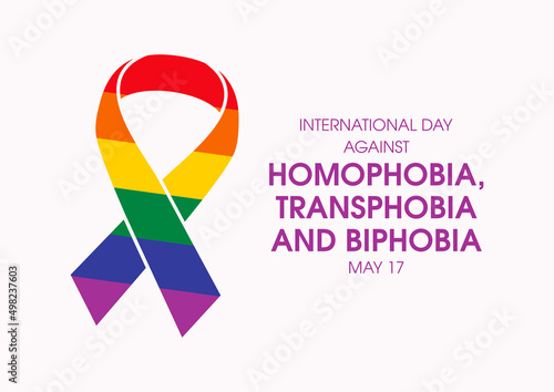 International Day Against Homophobia, Transphobia and Biphobia vector. LGBT rainbow pride flag awareness ribbon icon vector. Gay pride symbol ribbon vector. May 17. Important day