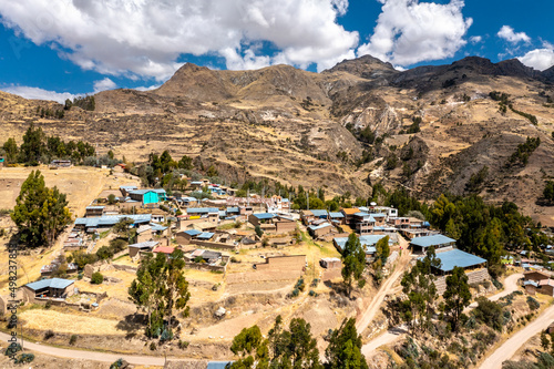 Aerial view of Chacapampa village in the Peruvian Andes photo