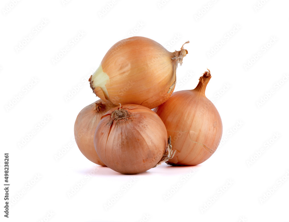 Several bulbs of onions on a white background. Several bulbs of onions on a white background.
