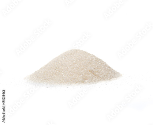 A pile of white sugar on a white background.