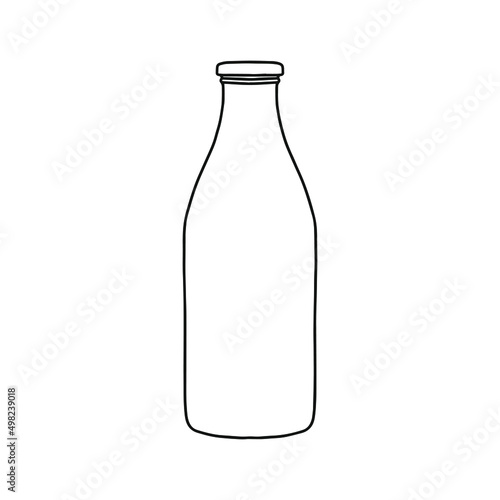 Glass bottle with a metal cap mockup. Vector illustration of package for liquid. Line design icon.