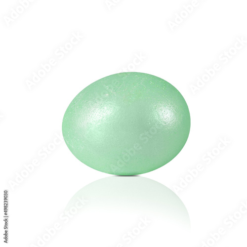 Green Mother-of-pearl Easter Egg Isolated with Reflection and Shadow