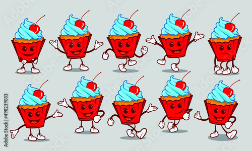 Cupcake character illustration vector set 