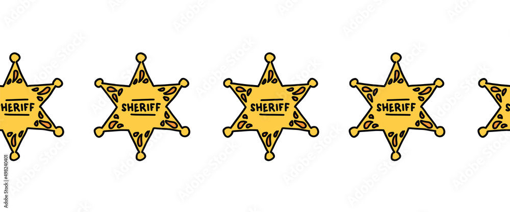 Sheriff star badge seamless vector border. Repeating horizontal pattern ...