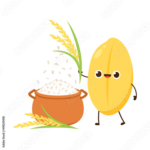 Rice character design. rice vector on white background. Paddy vector. Cooking rice in earthen pot. Earth pot vector.