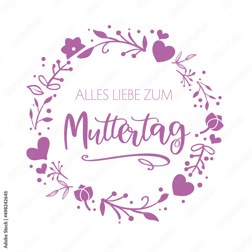 Muttertagskarte - dekorative Herzen und Blumen mit deutschem Text