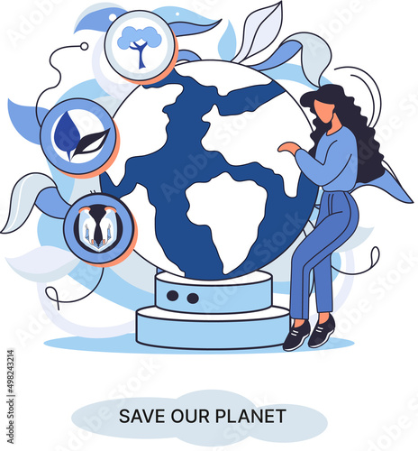 Save our planet ecological metaphor Earth day, love for native home. Sustainable gardening renewable energy. Caring for nature protecting environment stop air and water pollution, rational consumption
