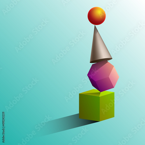 Simple geometric shapes 3D. Vector illustration of a set of 3D geometric shapes. Background for creativity.