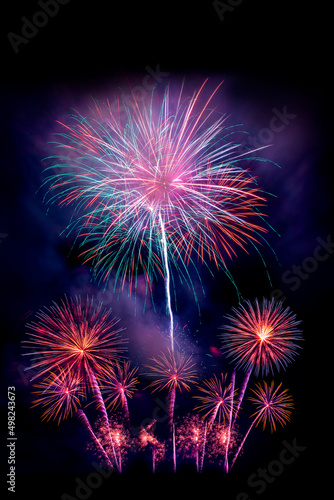 beautiful colorful firework display set for celebration happy new year and merry christmas and fireworks on black background