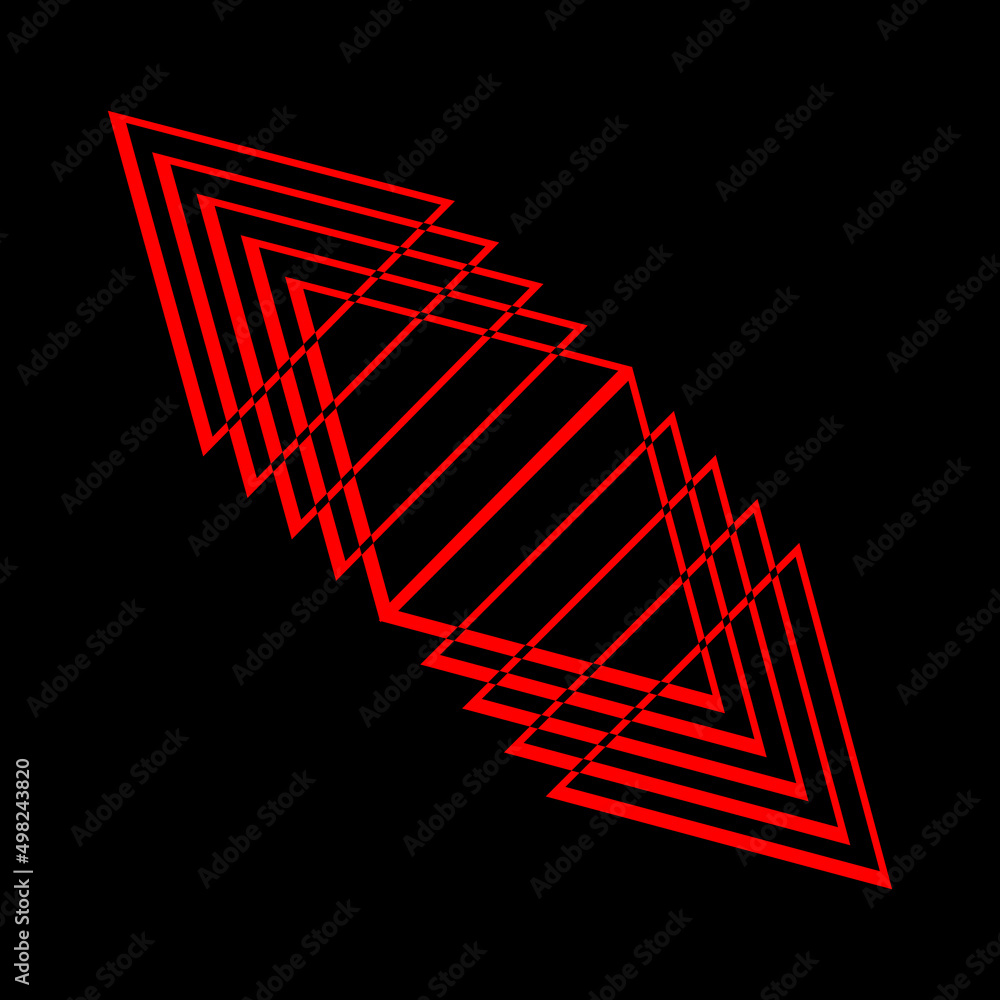 Naklejka premium Abstract shape with black lines. Op art. Trendy design element for logo, tattoo, web pages, prints, posters, template, pattern and abstract background.Inside speed lines in arrow form. Geometric art. 