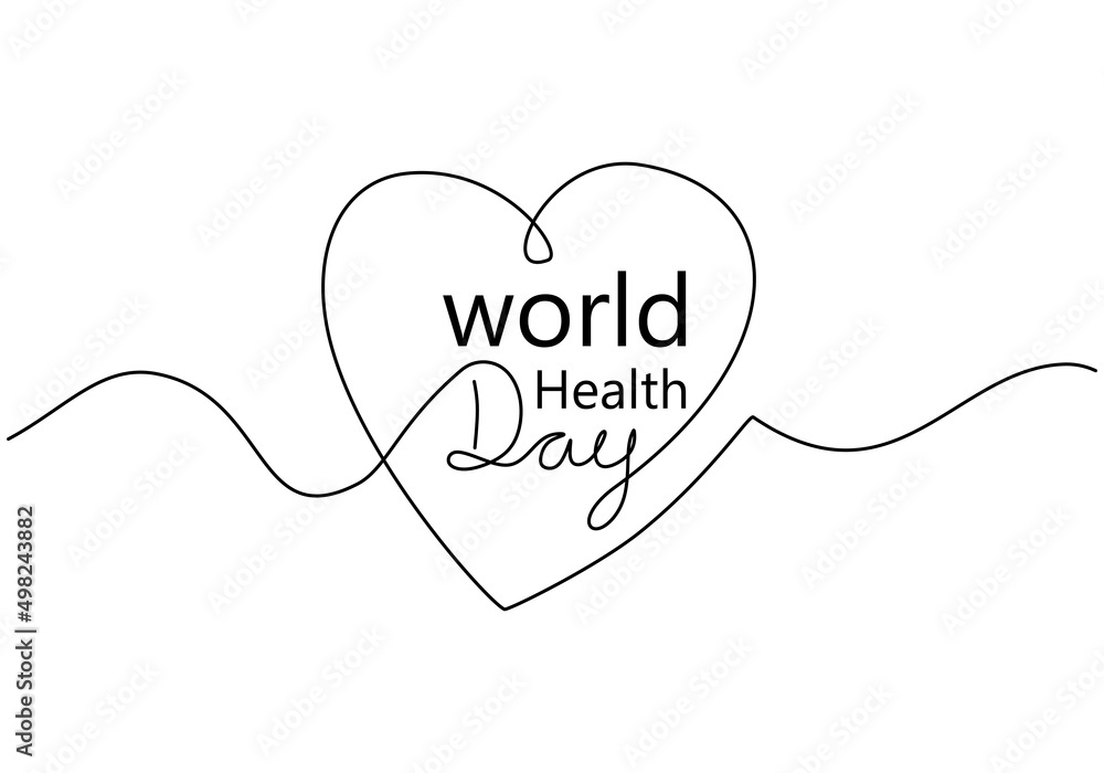 One continuous single line of love for world health day isolated on white background. One continuous single line of love for world health day isolated on white background.