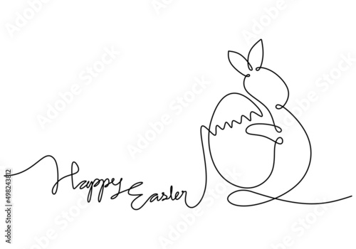 One continuous single line of rabbit hug egg for easter day isolated on white background.
