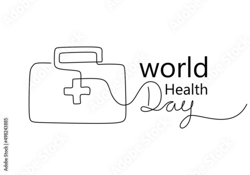 One continuous single line of first aid box for world health day isolated on white background.