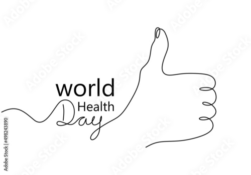 One continuous single line of thumbs up for world health day isolated on white background.