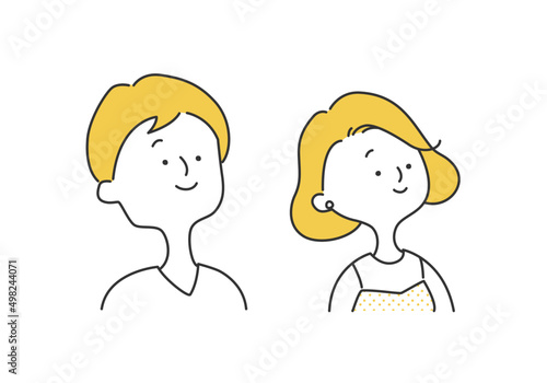 斜め上を見る男女