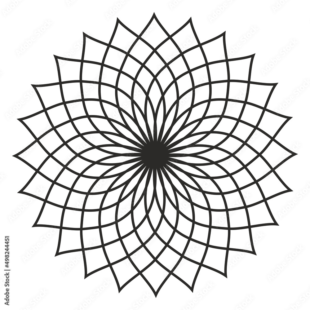 Abstract shape with black lines. Op art. Trendy design element for logo, tattoo, web pages, prints, posters, template, pattern and abstract background.Inside speed lines in arrow form. Geometric art. 