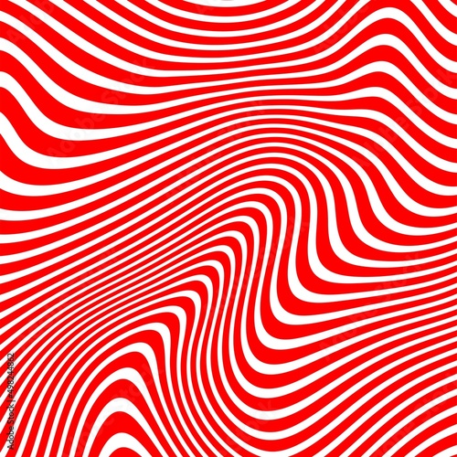 Abstract Red and White Geometric Pattern with Waves. Striped Structural Texture. Raster Illustration.Black and white stripes made in illustrator and rasterized.Stripes pattern for backgrounds. 