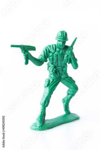 Toy soldier isolated on white background.