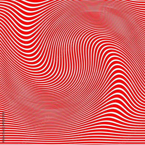 Abstract Red and White Geometric Pattern with Waves. Striped Structural Texture. Raster Illustration.Black and white stripes made in illustrator and rasterized.Stripes pattern for backgrounds.  