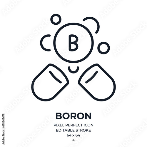 Boron food supplement editable stroke outline icon isolated on white background flat vector illustration. Pixel perfect. 64 x 64.