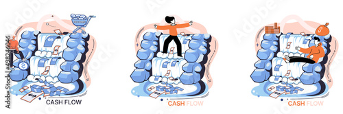 Idea of financial growth and business development. Business investment and profit increase, financial literacy courses. Waterfall with money dollar bills. Cash flow stable income. Money flows metaphor