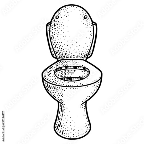 Flushing toilet, water closet WC. Line art sketch picture. Hand drawn.