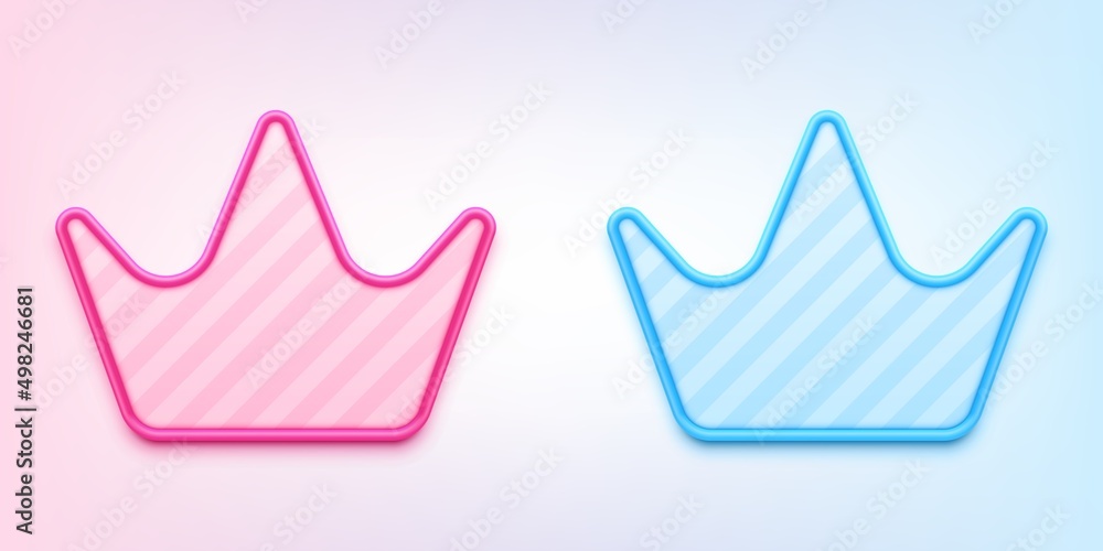 Glossy blue and pink banners. Set of princess and prince crowns. Vector illustration Glossy blue and pink banners. Set of princess and prince crowns. Vector illustration