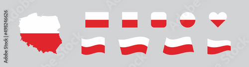 Republic of Poland set flag and map. European country vetor isolated flat