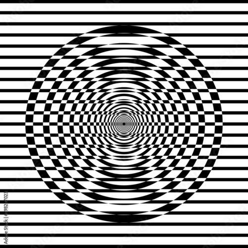Fototapeta Naklejka Na Ścianę i Meble -  Abstract shape with black lines. Op art. Trendy design element for logo, tattoo, web pages, prints, posters, template, pattern and abstract background.Inside speed lines in arrow form. Geometric art. 