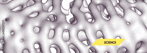 Background texture of porous material. Macrostructural design for flyer, poster, cover or brochure. Dot stipple design. 3D vector illustration.
