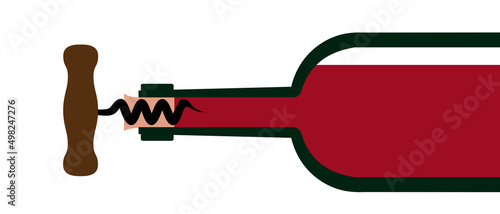 wine bottle and corkscrew. Vector banner and pattern