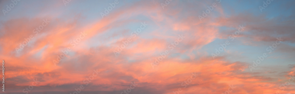 sky on fire, sunset scenery with colorful pink clouds