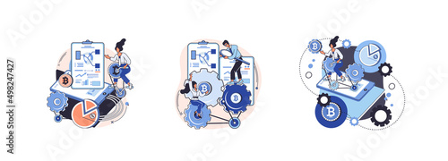 Cryptocurrency bitcoin mining metaphor Blockchain exchange platform. Cyber banking procedures, bitcoin trading, wallet. Ecurrency transactions. Digital currency, cryptocurrency market, hidden mining
