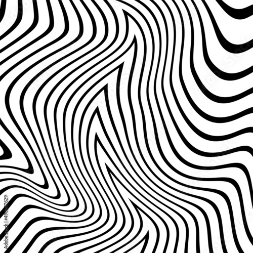 Abstract Black and White Geometric Pattern with Waves. Striped Structural Texture. Raster Illustration.Black and white stripes made in illustrator and rasterized.Stripes pattern for backgrounds.