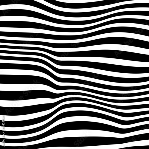 Abstract Black and White Geometric Pattern with Waves. Striped Structural Texture. Raster Illustration.Black and white stripes made in illustrator and rasterized.Stripes pattern for backgrounds. © vandana