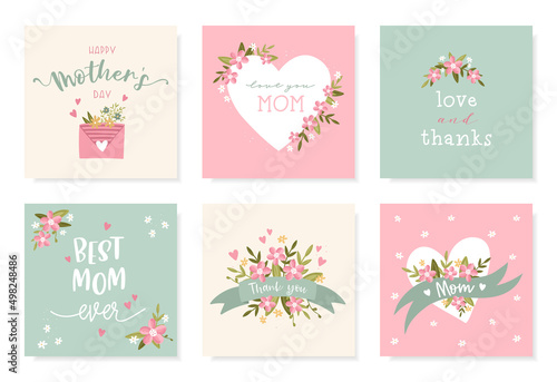 Lovely hand drawn Mother's Day designs, cute flowers and handwriting, great for cards, invitations, gifts, banners - vector design  © TALVA