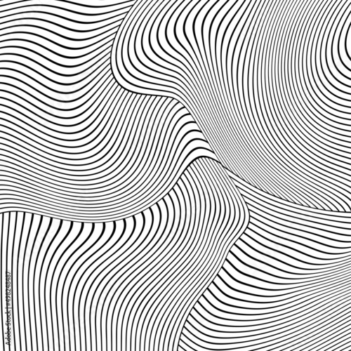 Abstract Black and White Geometric Pattern with Waves. Striped Structural Texture. Raster Illustration.Black and white stripes made in illustrator and rasterized.Stripes pattern for backgrounds.