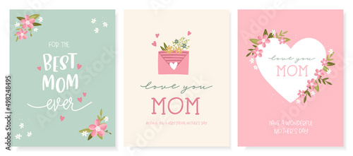 Lovely hand drawn Mother's Day designs, cute flowers and handwriting, great for cards, invitations, gifts, banners - vector design