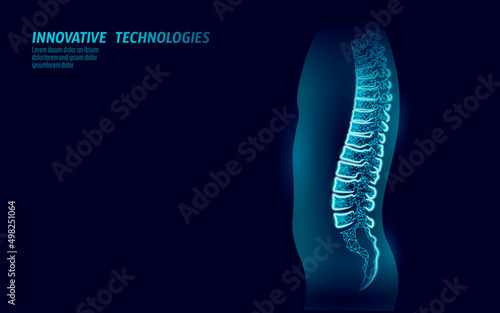 3D backbone low poly. Physical therapy manual osteopathic massage. Cure bone disease wellness health alternative medicine rehabilitation vector illustration