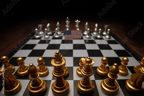 Chess board game. Concept of political conflict with USA.